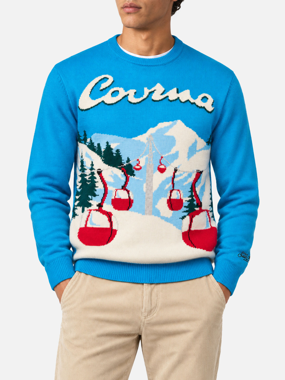Pull col rond Heron avec jacquard carte postale Courma 