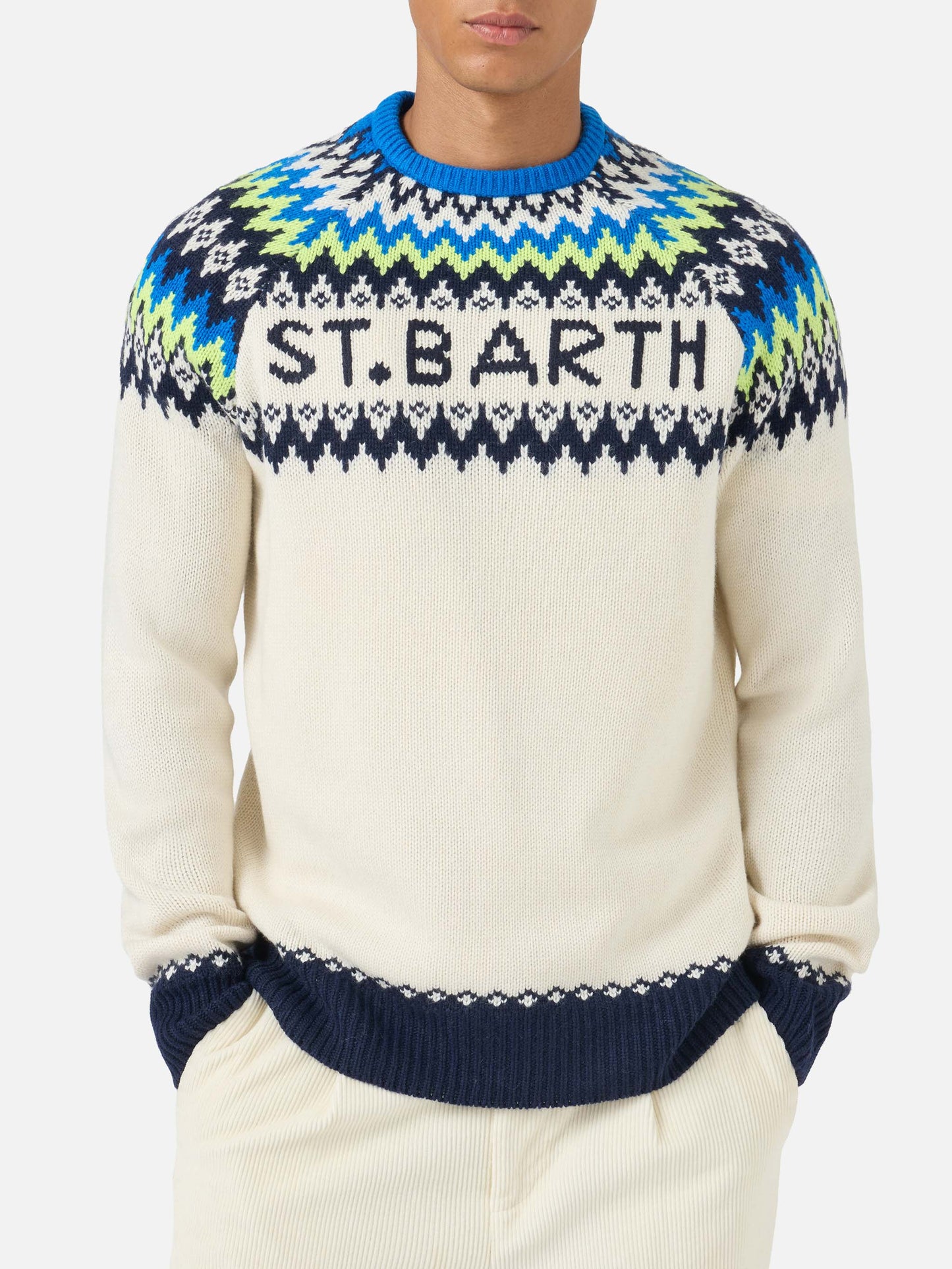 Crewneck sweater Heron with fair-isle jacquard