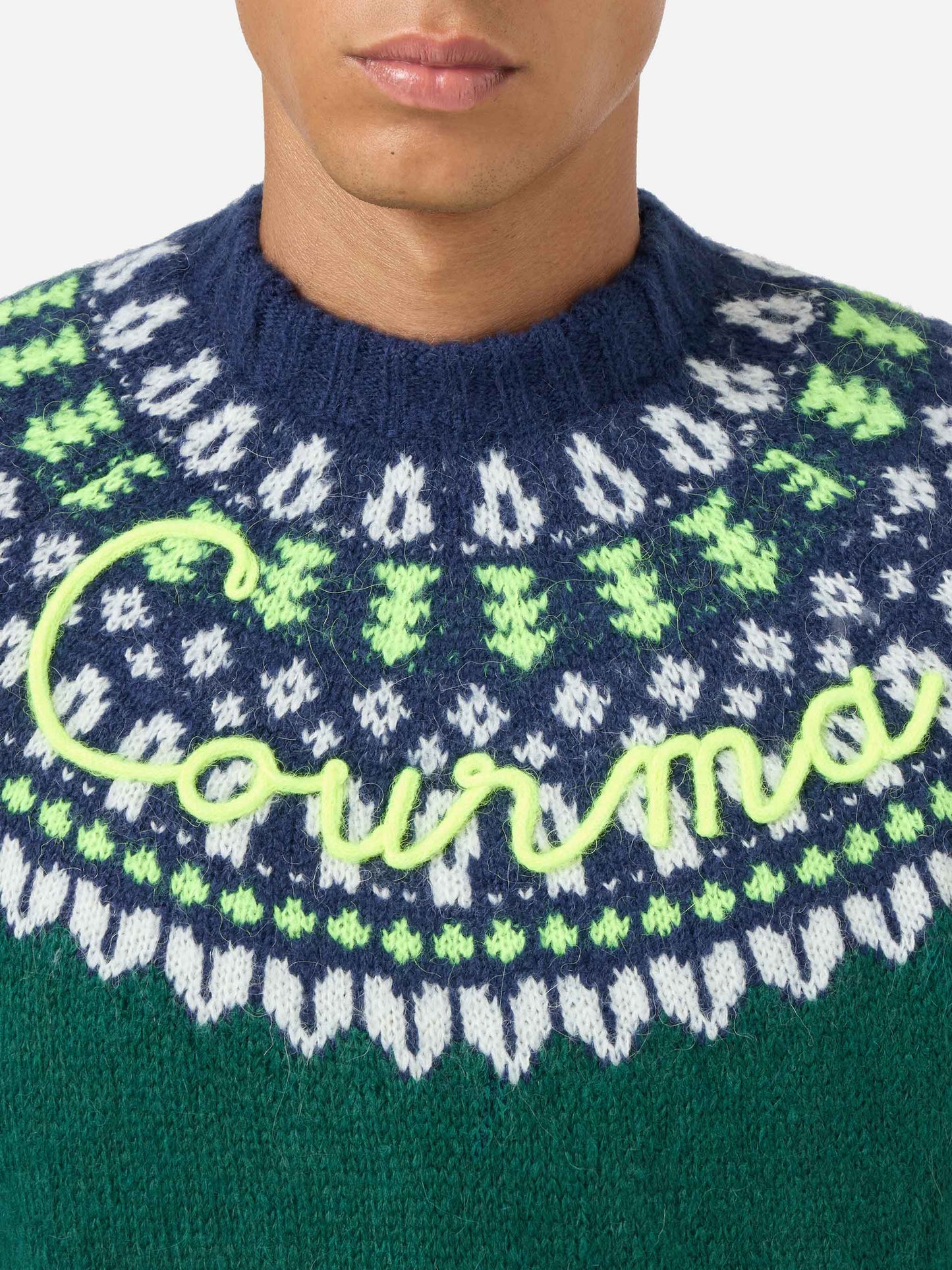 Alpaca sweater Heron Nordic Soft with fair isle jacquard and Courma embroidery