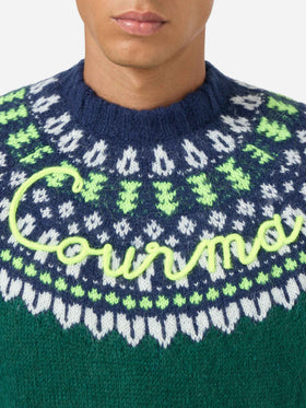 Alpaca sweater Heron Nordic Soft with fair isle jacquard and Courma embroidery