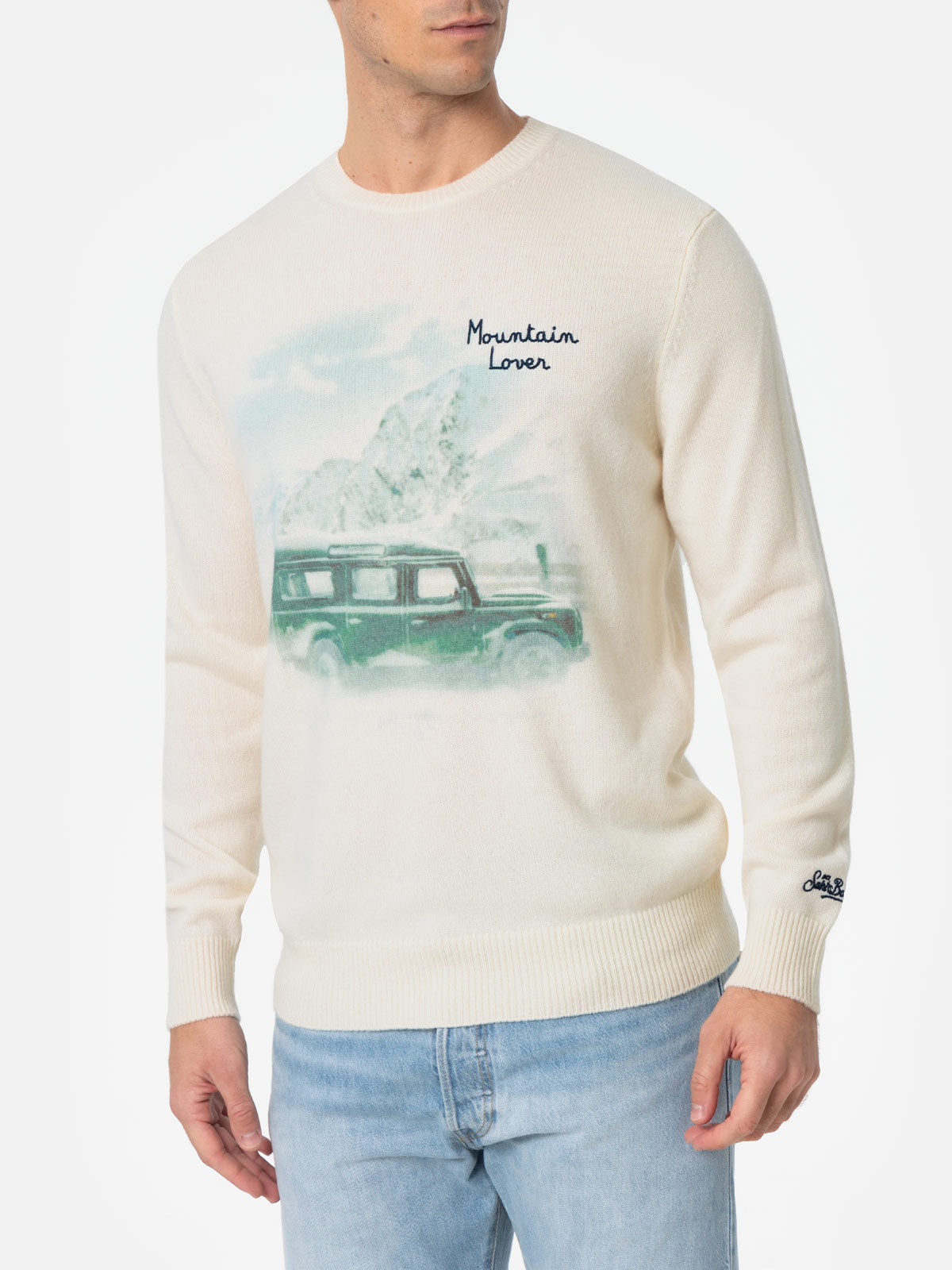 Par Uid Man Man white sweater Heron with jacquard print Mountain lover – MC2 Saint ...