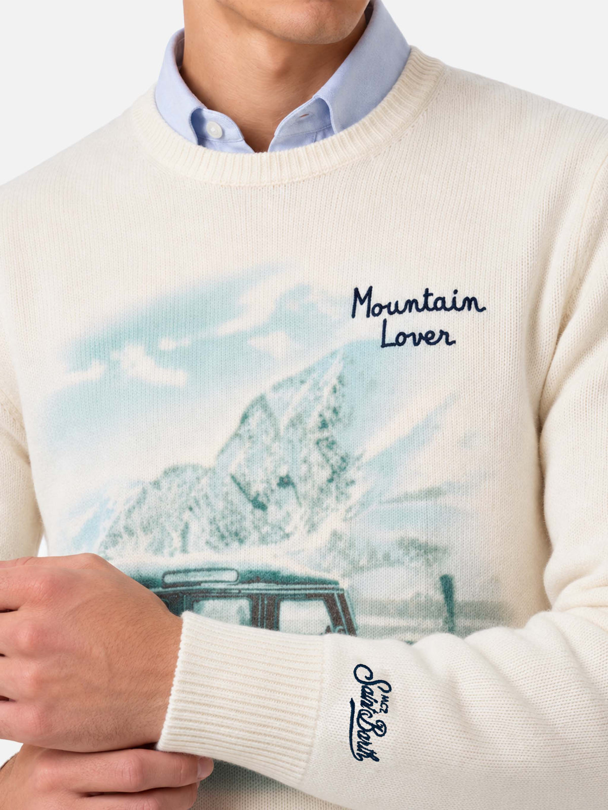 Pull à col rond Heron avec imprimé et broderie Mountain lover 