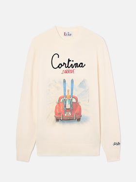 Jersey de cuello redondo Grey Heron en mezcla de lana y cachemir con intarsia y bordado Cortina J'arrive 