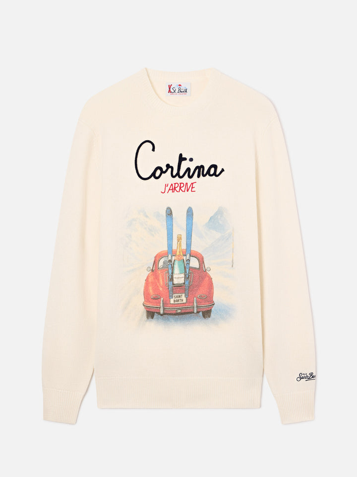 Jersey de cuello redondo Grey Heron en mezcla de lana y cachemir con intarsia y bordado Cortina J'arrive 