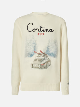 Heron Print sweater with Cortina road print