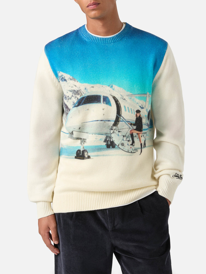Maglia girocollo Heron grigia in misto lana e cashmere con intarsio e ricamo jet privato | Special edition