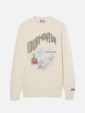 Maglia girocollo Heron grigia in misto lana e cashmere con intarsio Courmayeur | Special edition