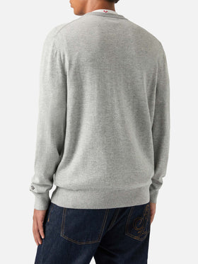 Grey Heron Light wool and cashmere blend crewneck with Famola Strana embroidery