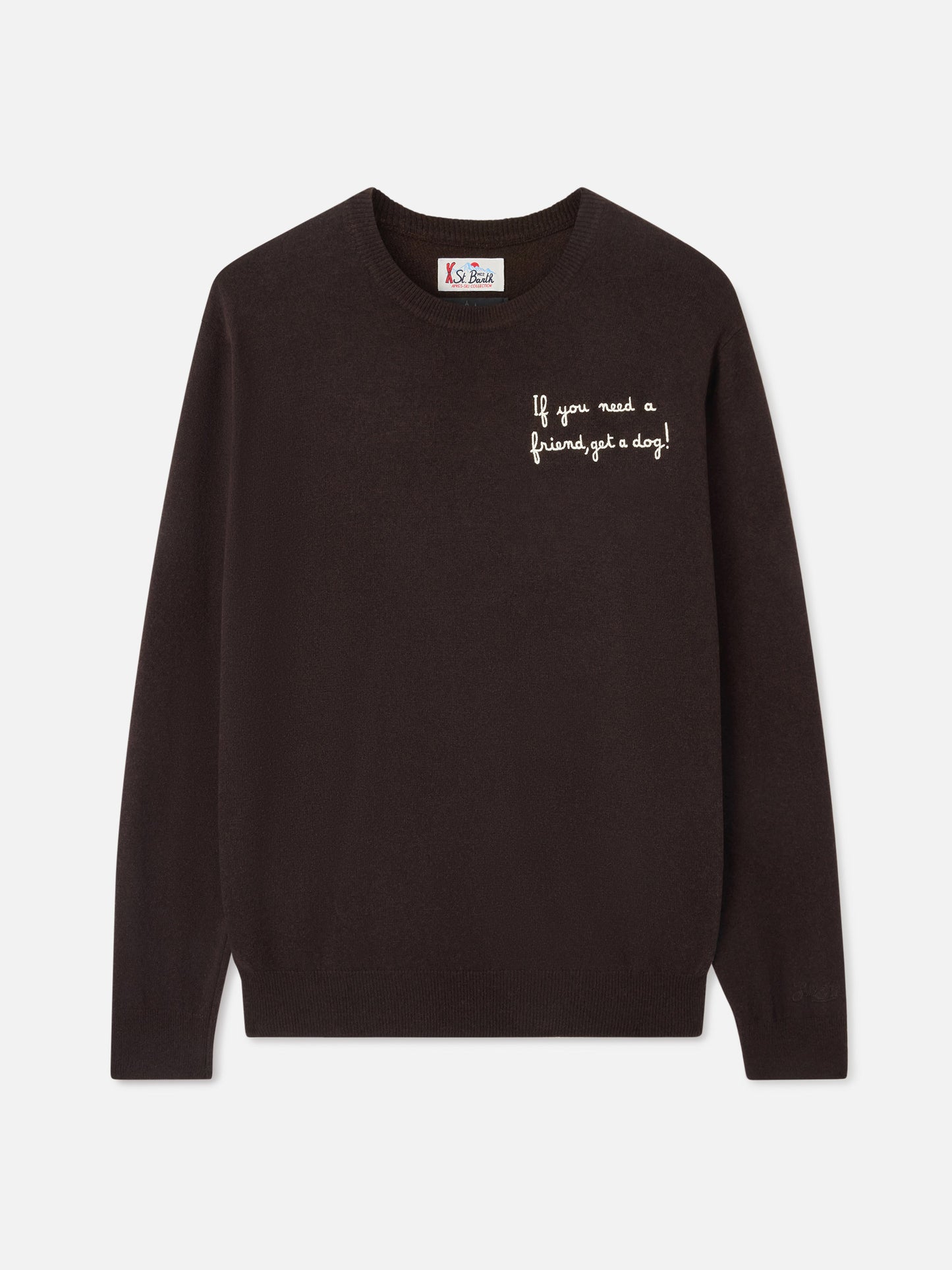 Heron Light crewneck knitwear in brown with Wall Street Dog embroidery