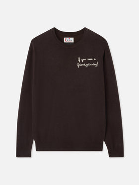 Heron Light crewneck knitwear in brown with Wall Street Dog embroidery