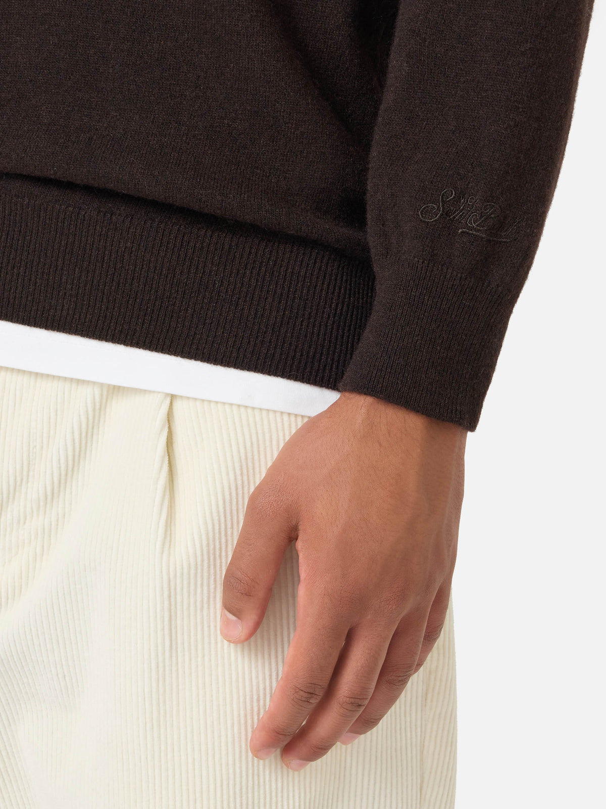 Brown Heron Light wool and cashmere blend crewneck with Get A Dog embroidery | Special edition