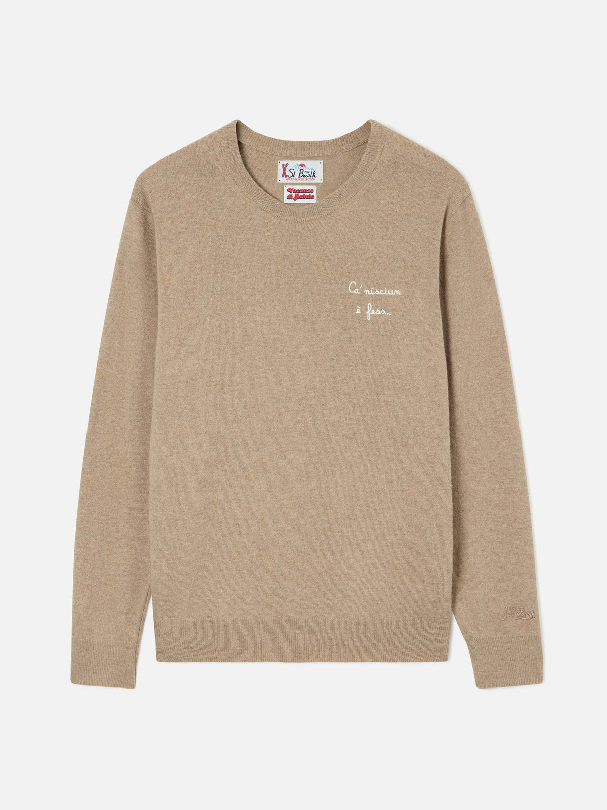 Maglia girocollo Heron Light beige in misto lana e cashmere con ricamo Ca' Nisciun È Fess | Special edition