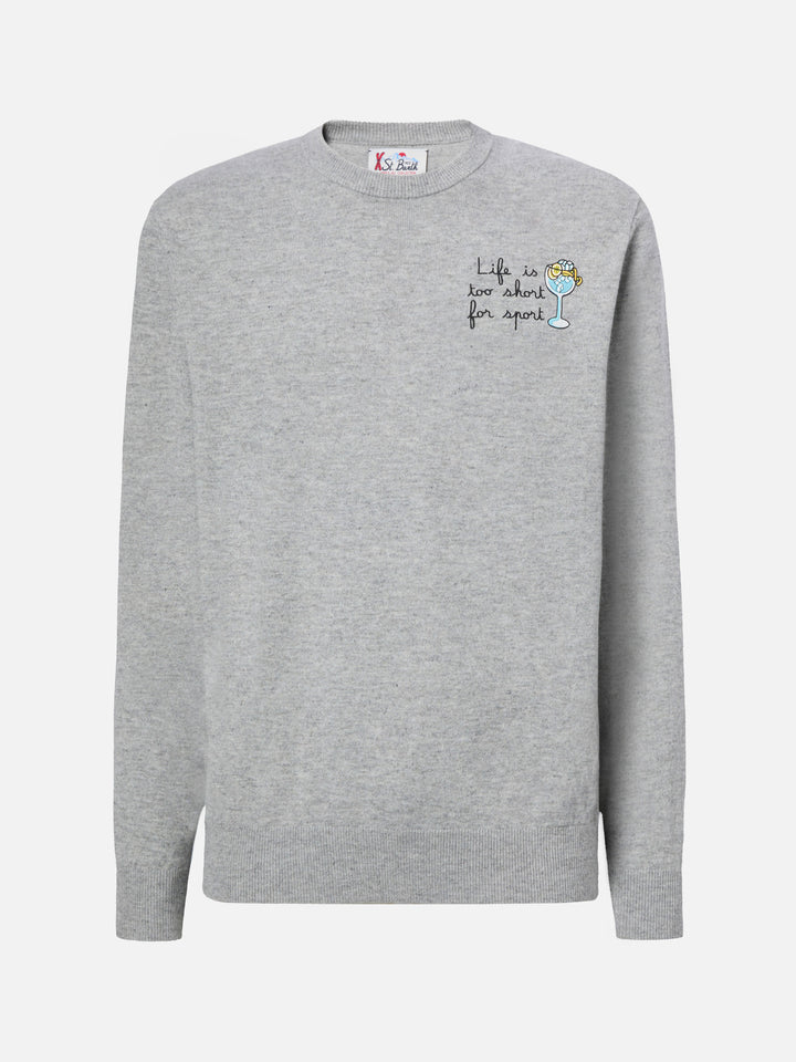 Maglione a girocollo Heron Light con ricamo Life is too short for sport