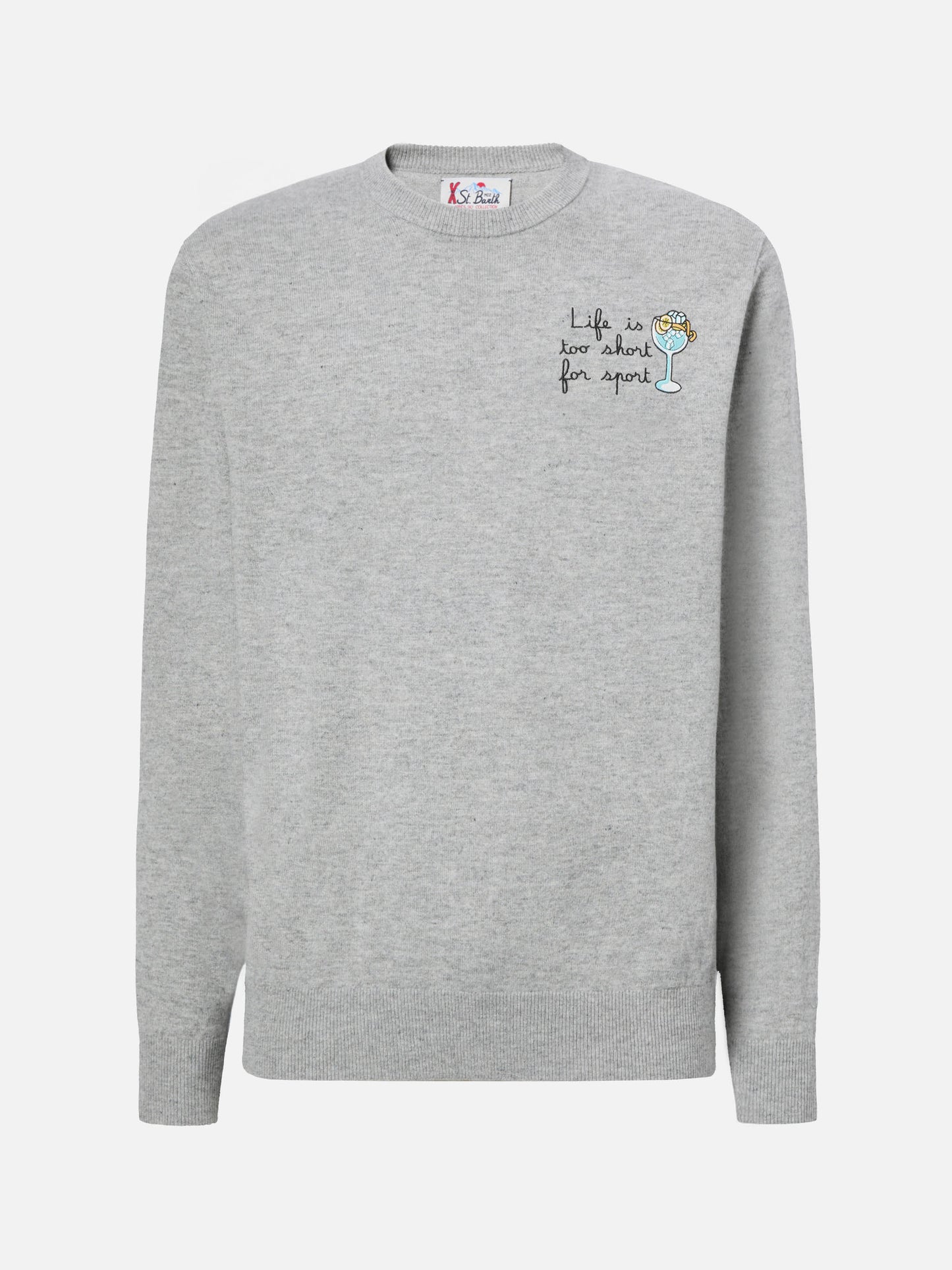 Crewneck sweater Heron Light with Life is too short for sport embroidery