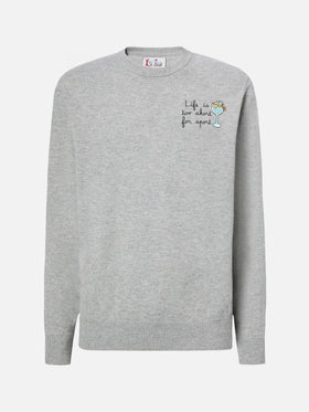 Crewneck sweater Heron Light with Life is too short for sport embroidery