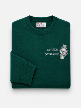 Girocollo verde scuro Heron Light con ricamo a cuore Busy from day to night