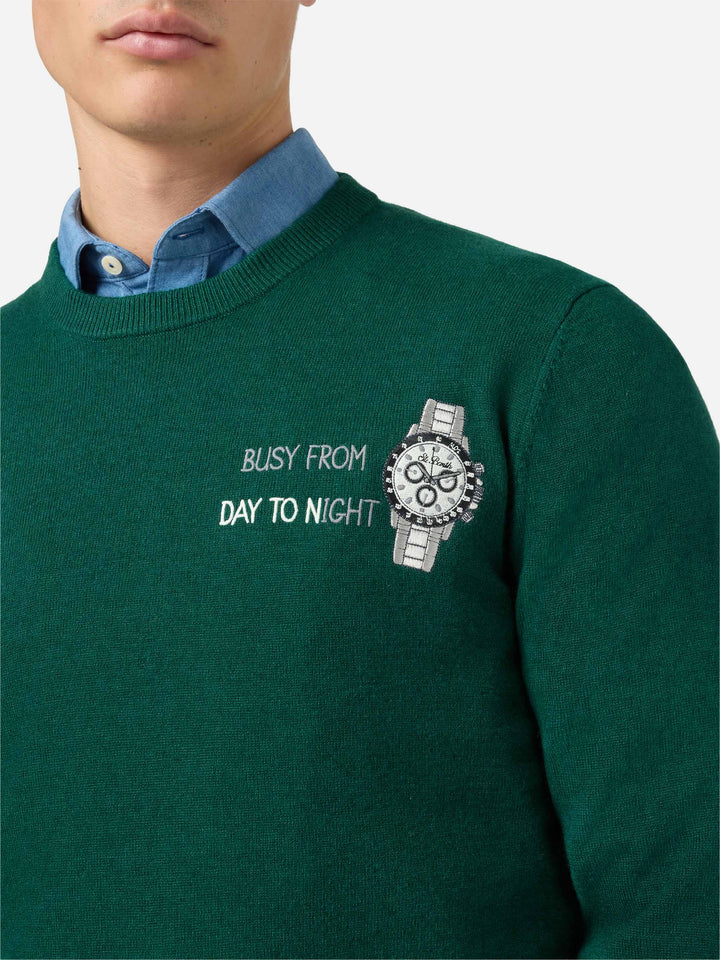 Maglione a girocollo Heron Light con ricamo Busy from day to night