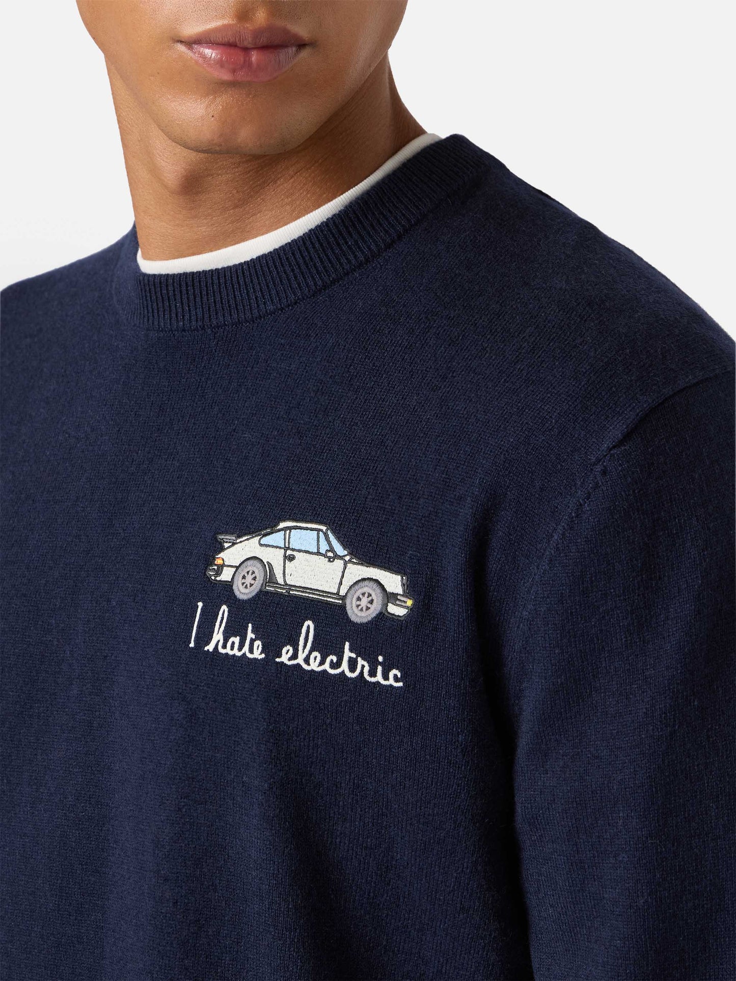 Crewneck sweater Heron Light with I hate electric embroidery