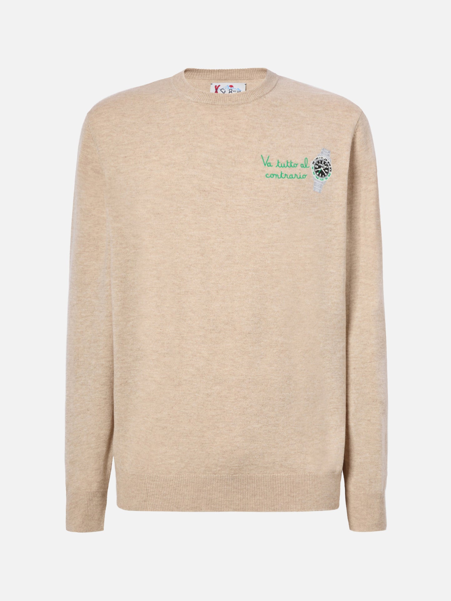 Crewneck sweater Heron Light with Va tutto al contrario embroidery