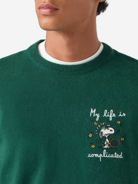 Green Heron Rundhalspullover aus einer leichten Woll- und Kaschmirmischung mit Snoopy-Stickerei | Special edition 