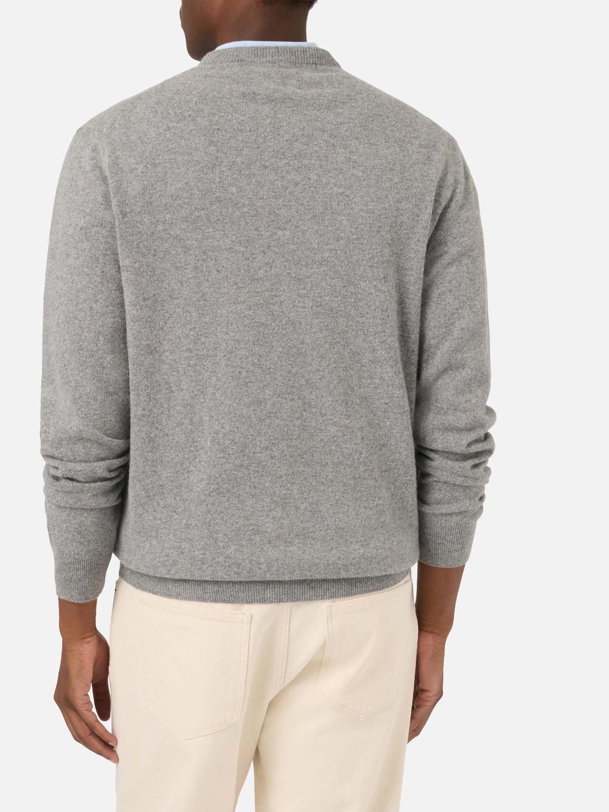 Grey Heron Light wool and cashmere blend crewneck with Mini embroidery | Special edition