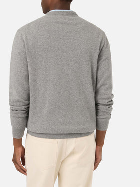 Grey Heron Light wool and cashmere blend crewneck with Mini embroidery | Special edition