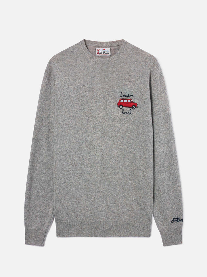 Grey Heron jersey de cuello redondo en mezcla de lana ligera y cachemira con bordado Mini | Special edition 