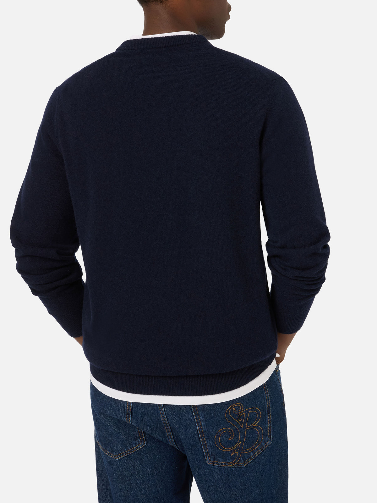 Navy blue Heron Light wool and cashmere blend crewneck with Amica Chips embroidery | Special edition