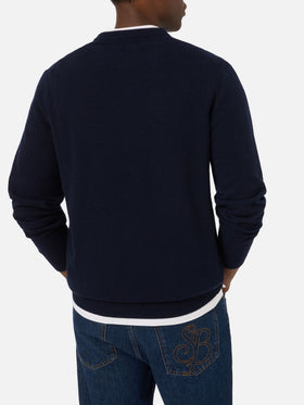 Navy blue Heron Light wool and cashmere blend crewneck with Amica Chips embroidery | Special edition