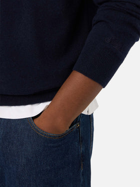 Navy blue Heron Light wool and cashmere blend crewneck with Amica Chips embroidery | Special edition