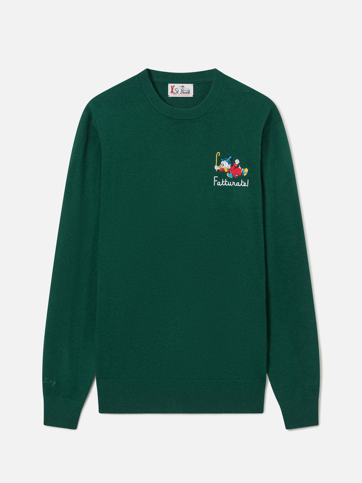 Green Heron Light wool and cashmere blend crewneck with Scrooge McDuck embroidery | Special edition