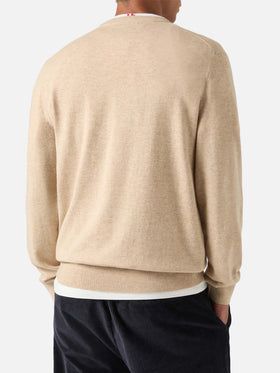 Beige Heron Light wool and cashmere blend crewneck with Scrooge McDuck embroidery | Special edition