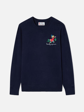 Navy blue Heron Light wool and cashmere blend crewneck with Scrooge McDuck embroidery | Special edition