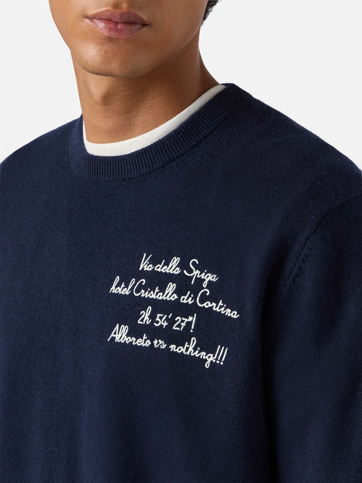 Crewneck sweater Heron Light with Via della Spiga… Alboreto is nothing! embroidery | VACANZE DI NATALE SPECIAL EDITION