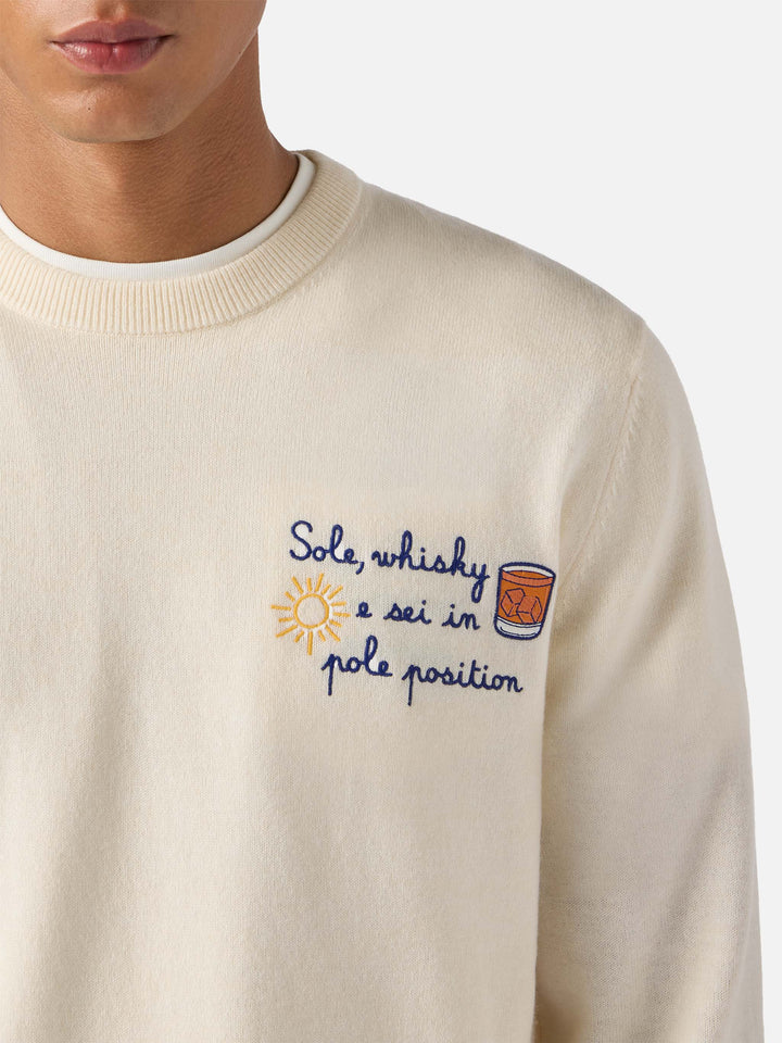 Maglione a girocollo Heron Light con ricamo Sole, wishky e sei in pole position! | VACANZE DI NATALE SPECIAL EDITION