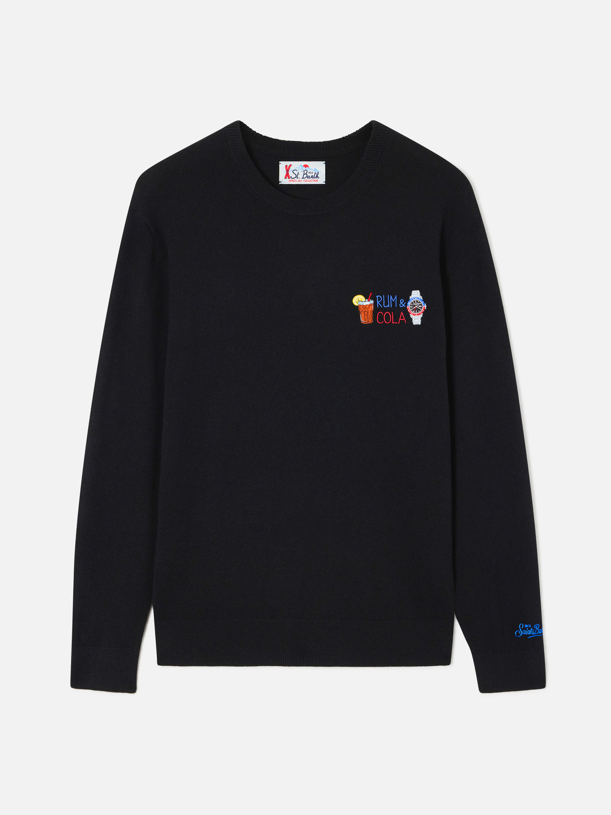 Black Heron Light wool and cashmere blend crewneck with Rum & Cola embroidery