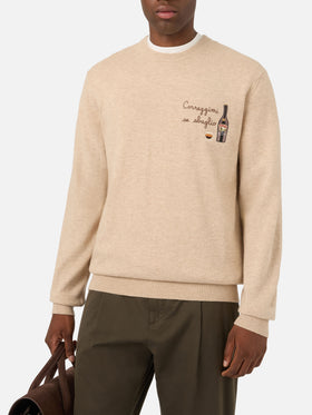 Beige Heron Light wool and cashmere blend crewneck with Baileys embroidery | Special edition