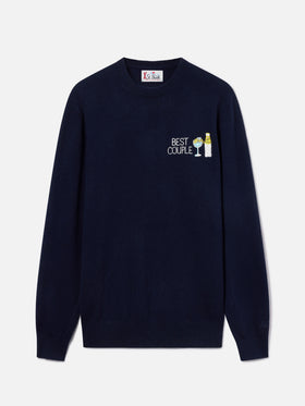 Navy blue Heron crewneck knit with Best Couple embroidery | Special edition