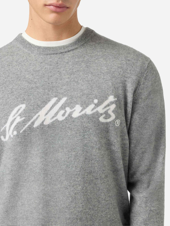 Heron Light sweater in grey 100% CASHMERE with St. Moritz intarsia | ST. MORITZ TOP OF THE WORLD