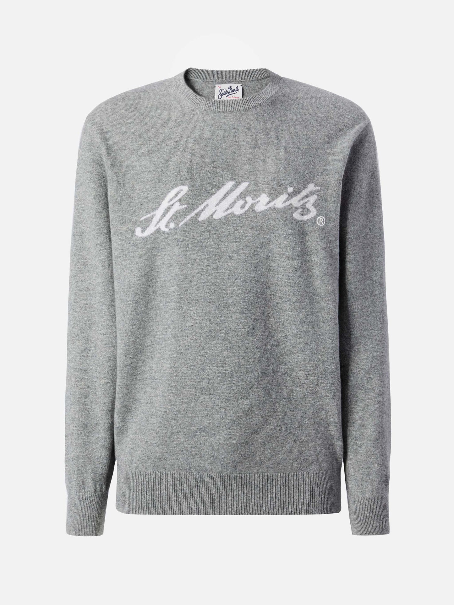 Maglione Heron Light in 100% CASHMERE grigio con intarsio St. Moritz | ST. MORITZ TOP OF THE WORLD