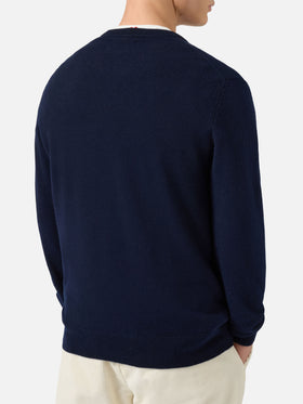 Heron Light sweater in 100% blue CASHMERE with St. Moritz intarsia | ST. MORITZ TOP OF THE WORLD