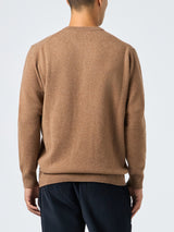 Man crewneck camel lambswool sweater with St. Barth embroidery