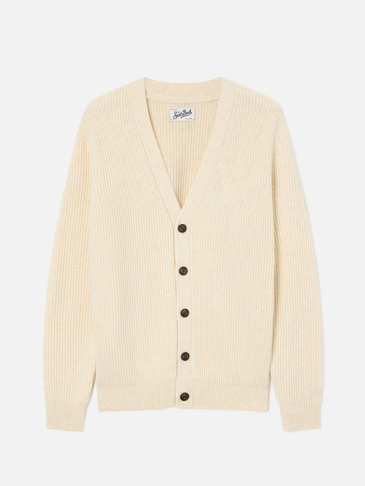 Beige Herrison Strickjacke aus gerippter Wolle 