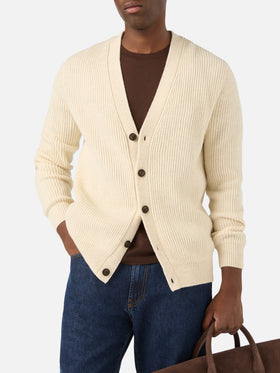 Beige Herrison Strickjacke aus gerippter Wolle 
