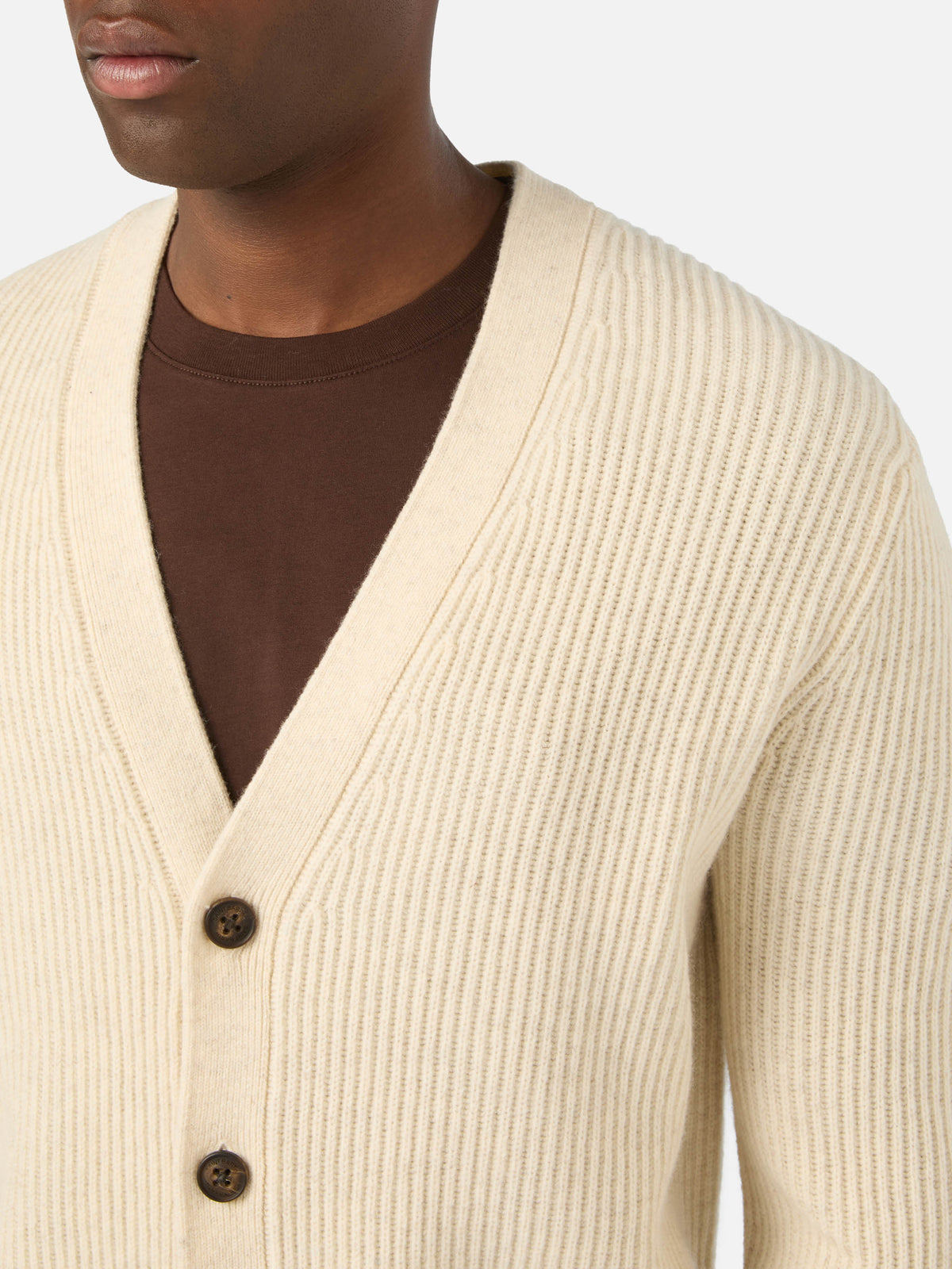 Beige Herrison Strickjacke aus gerippter Wolle 