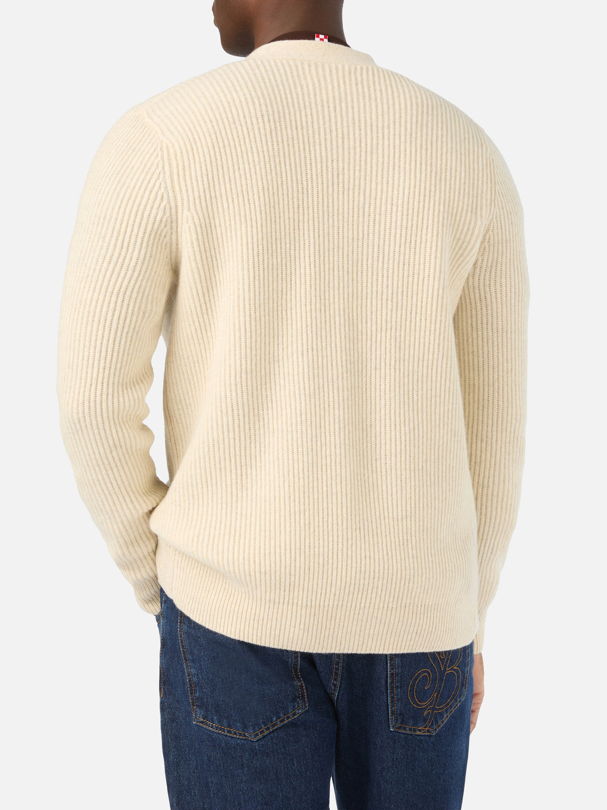 Beige Herrison Strickjacke aus gerippter Wolle 