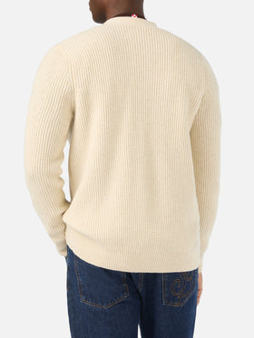 Beige Herrison Strickjacke aus gerippter Wolle 