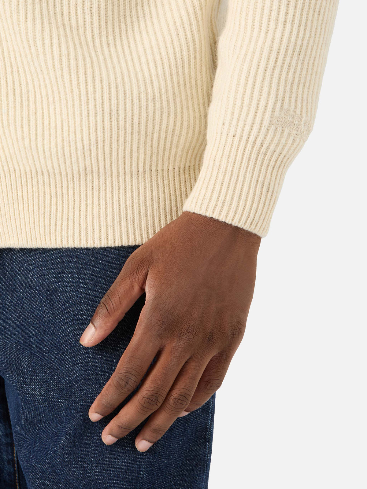 Beige Herrison Strickjacke aus gerippter Wolle 