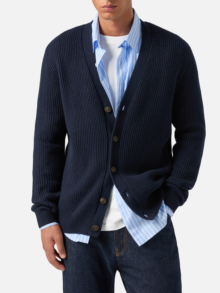 Navy blue Herrison Cardigan aus gerippter Wolle 