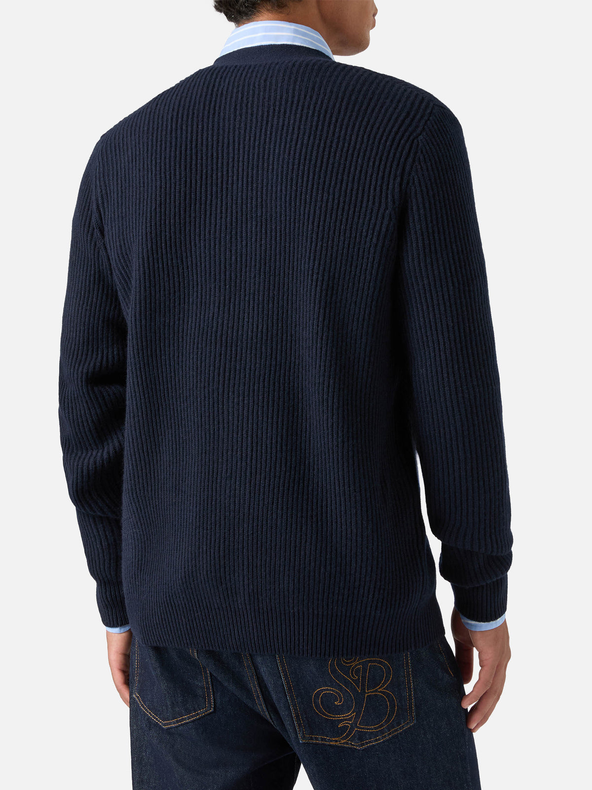 Cardigan Herrison en laine côtelée Navy blue 